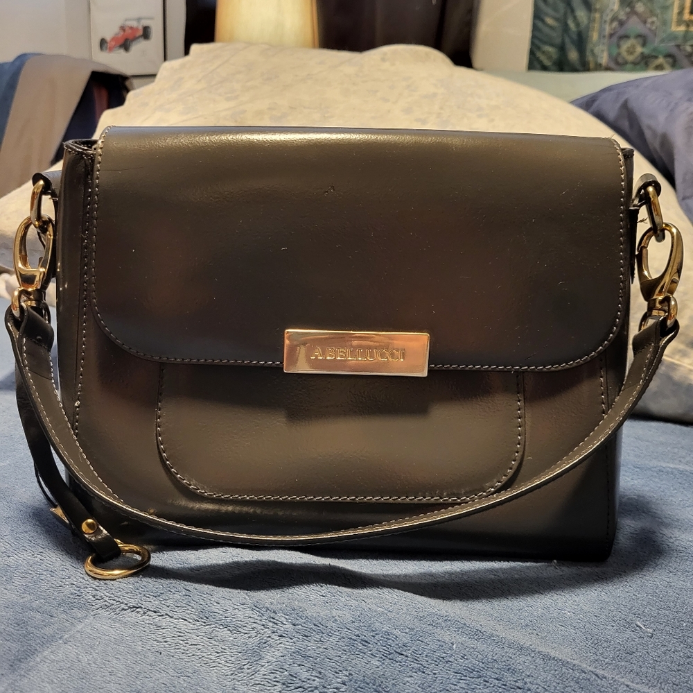 Grey green leather shoulder bag